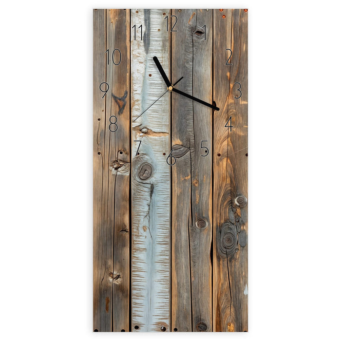 Wanduhr Holzwandpaneele aus Glas – Hochformat 30 × 60 cm mit Ziffernblatt Elegant