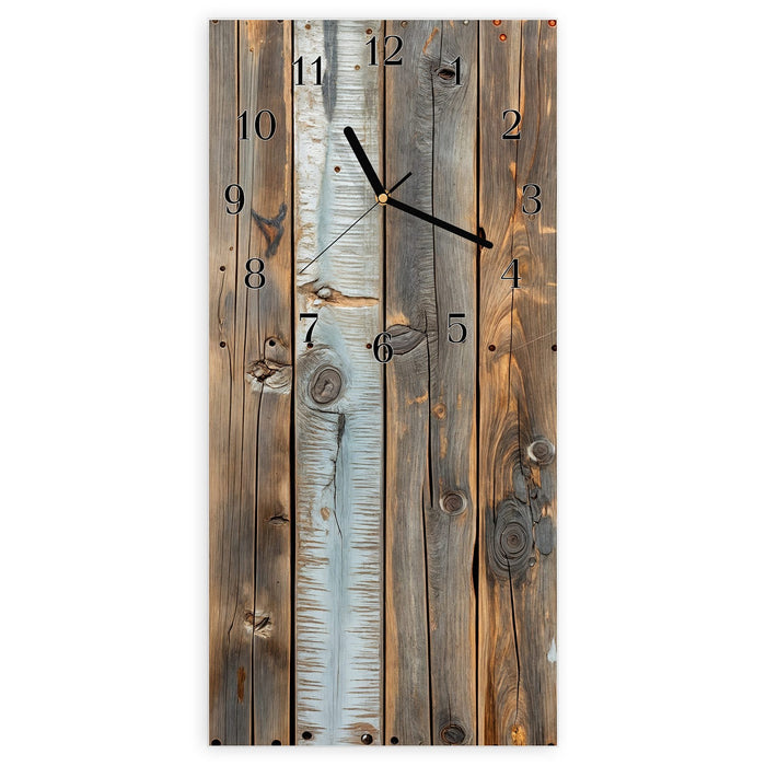 Wanduhr Holzwandpaneele aus Glas – Hochformat 30 × 60 cm mit Ziffernblatt Klassisch