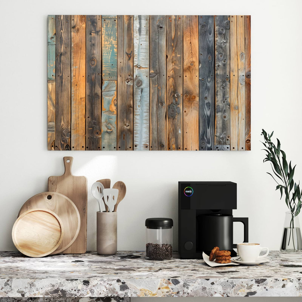 Metall Magnettafel - Bunte Holzwand – Verwitterte Bretter in Blau und Braun