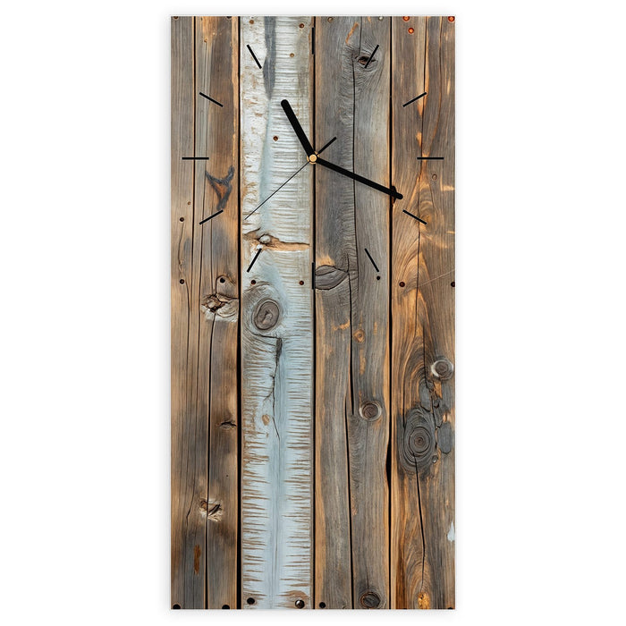Wanduhr Holzwandpaneele aus Glas – Hochformat 30 × 60 cm mit Ziffernblatt Linie