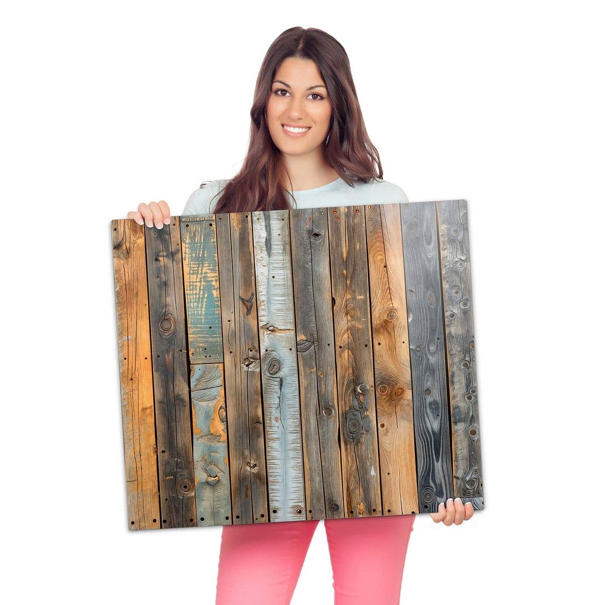 2-teilige Herdabdeckplatte mit Holzwandpaneele-Motiv als Spritzschutz hinter dem Kochfeld