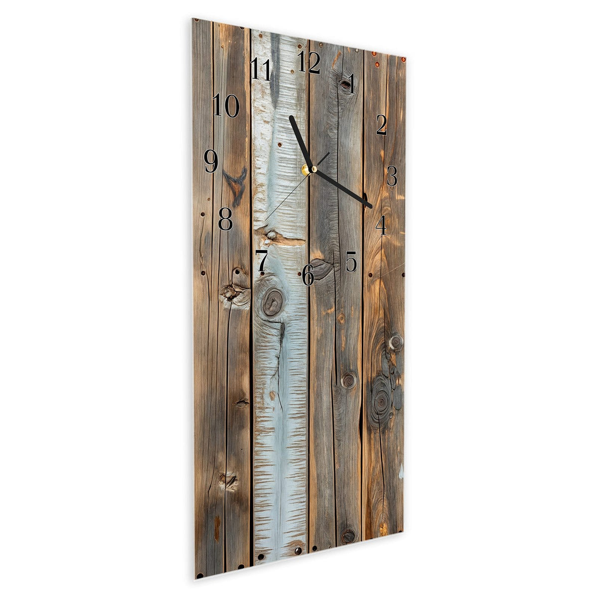 Vormontiert – mit Schwebeeffekt – Wanduhr Holzwandpaneele aus Glas – Hochformat 30 × 60 cm