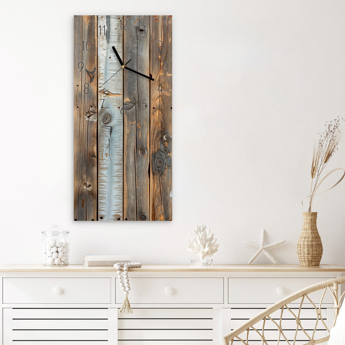 Wanduhr Holzwandpaneele aus Glas – Bunte Holzbretter mit Astlöchern
