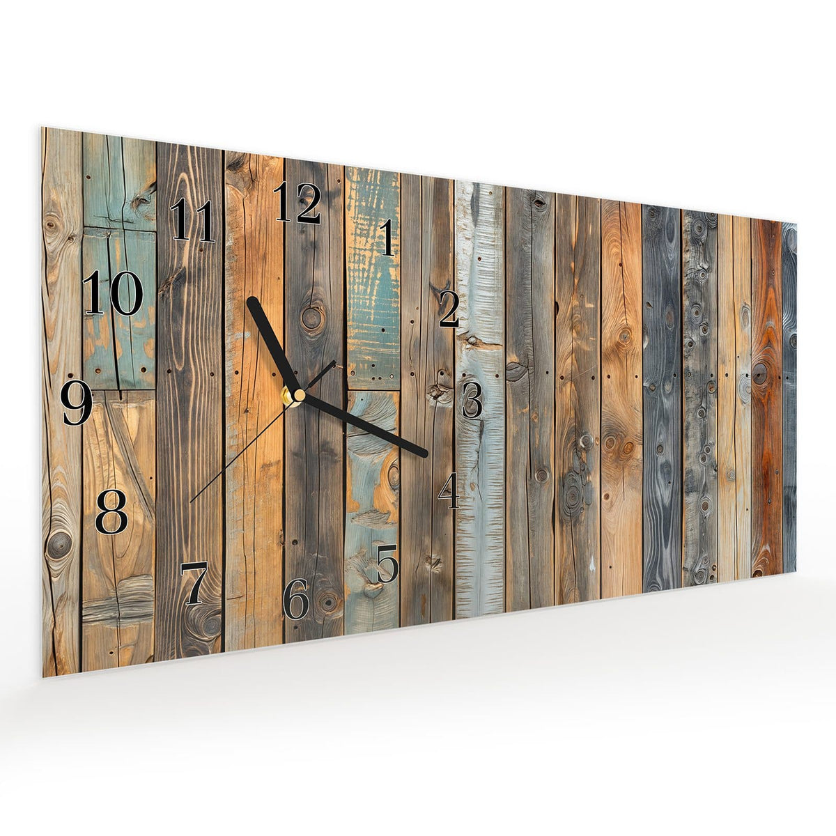 Vormontiert – mit Schwebeeffekt – Wanduhr Holzwandpaneele aus Glas – Querformat 60 × 30 cm
