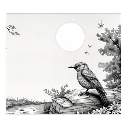 Herdabdeckplatte mit dem Motiv Vogel auf dem Felsen