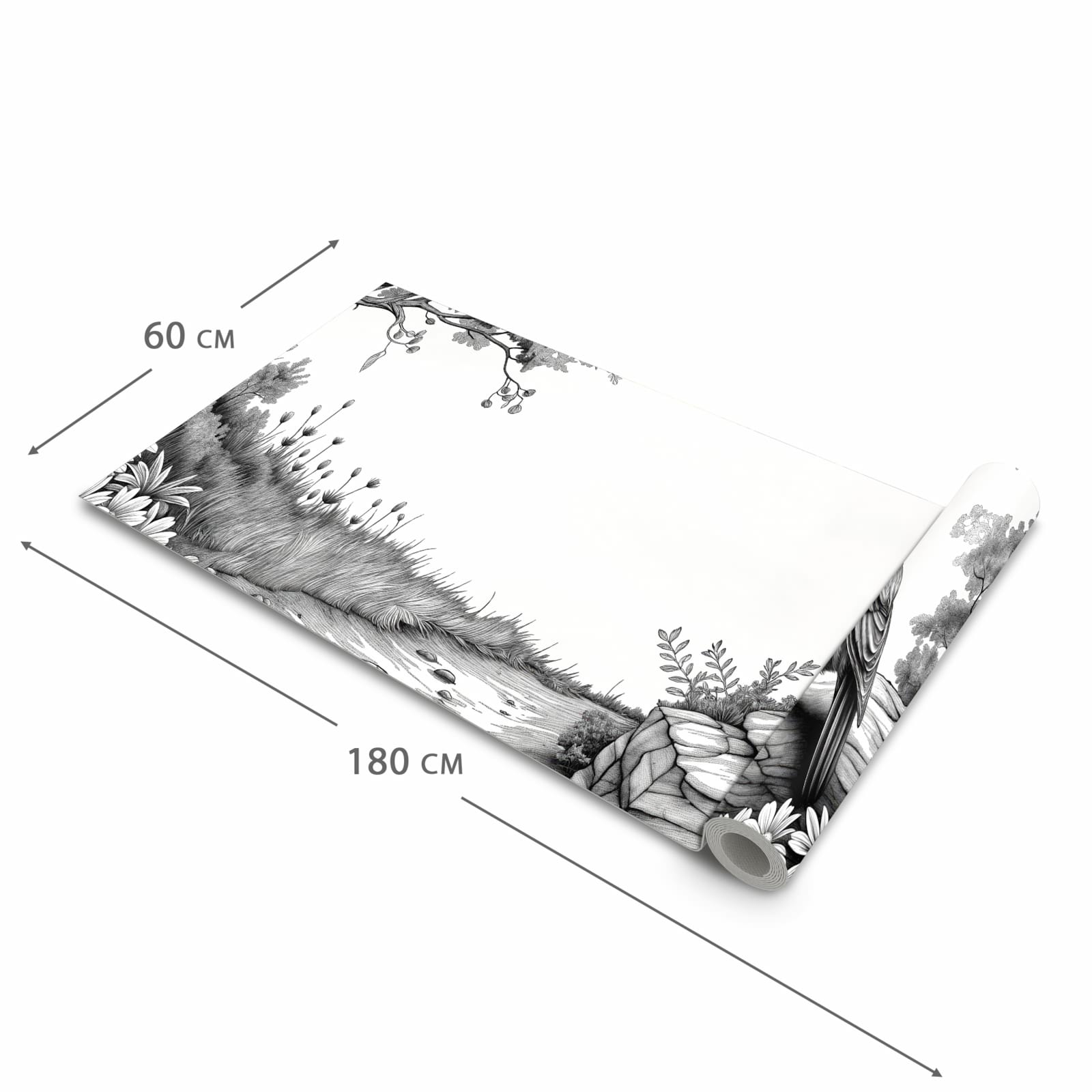 Flacher rutschfester Küchenläufer mit Motiv Natur Illustration in der Grösse 60x300 cm