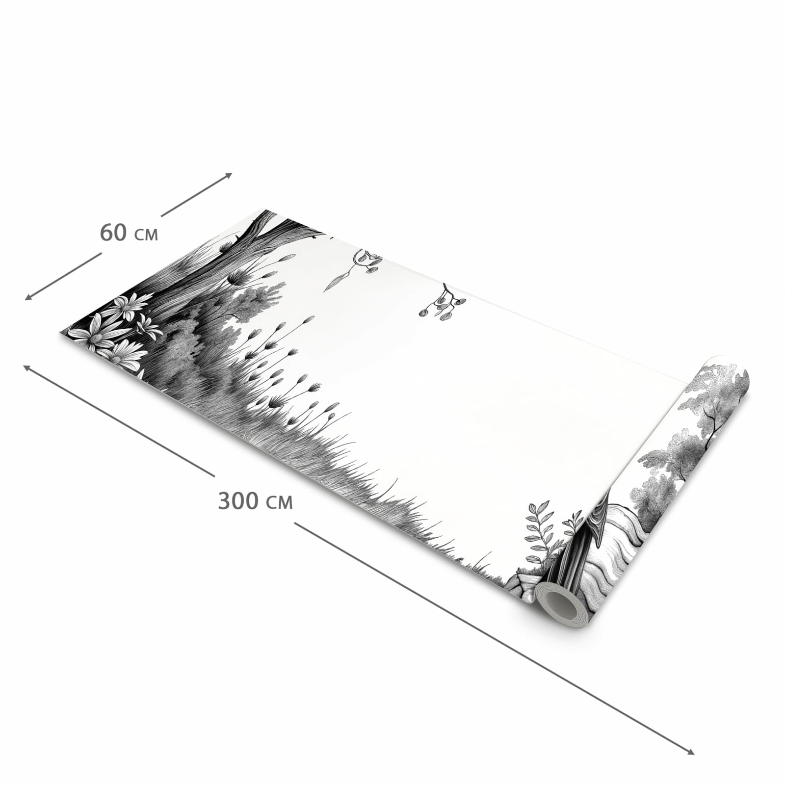 Rutschfester waschbarer Küchenläufer mit Motiv Natur Illustration in der Größe 60x300 cm