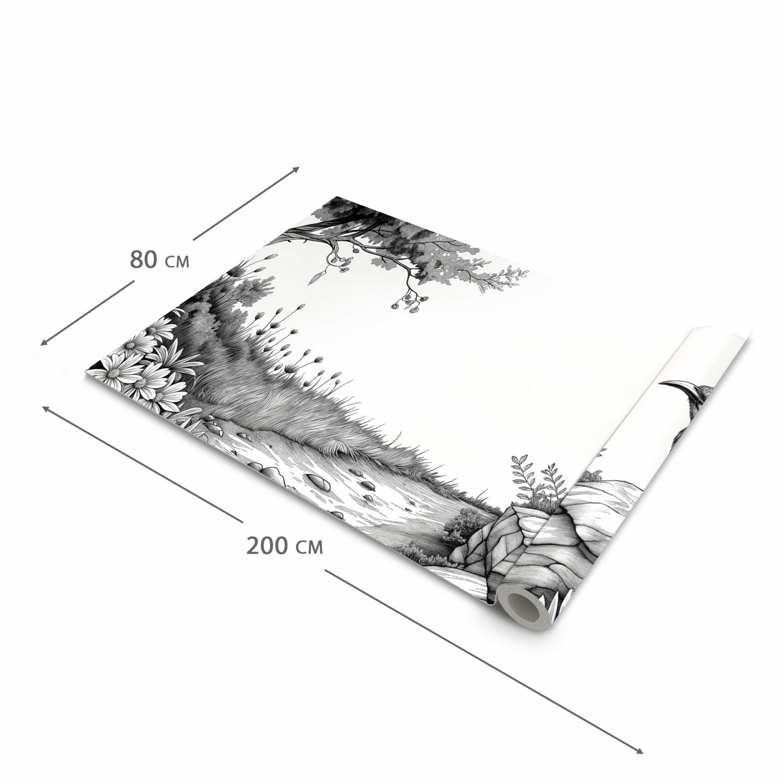 Moderner Küchenläufer mit Motiv Natur Illustration in der Grösse 60x300 cm - angenehme Haptik