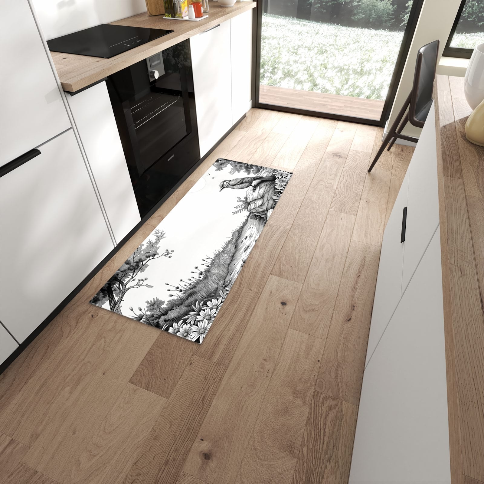 Rutschfester Küchenteppich mit Motiv Natur Illustration für Trittkomfort in moderner Küche #grösse_60 x 150 cm