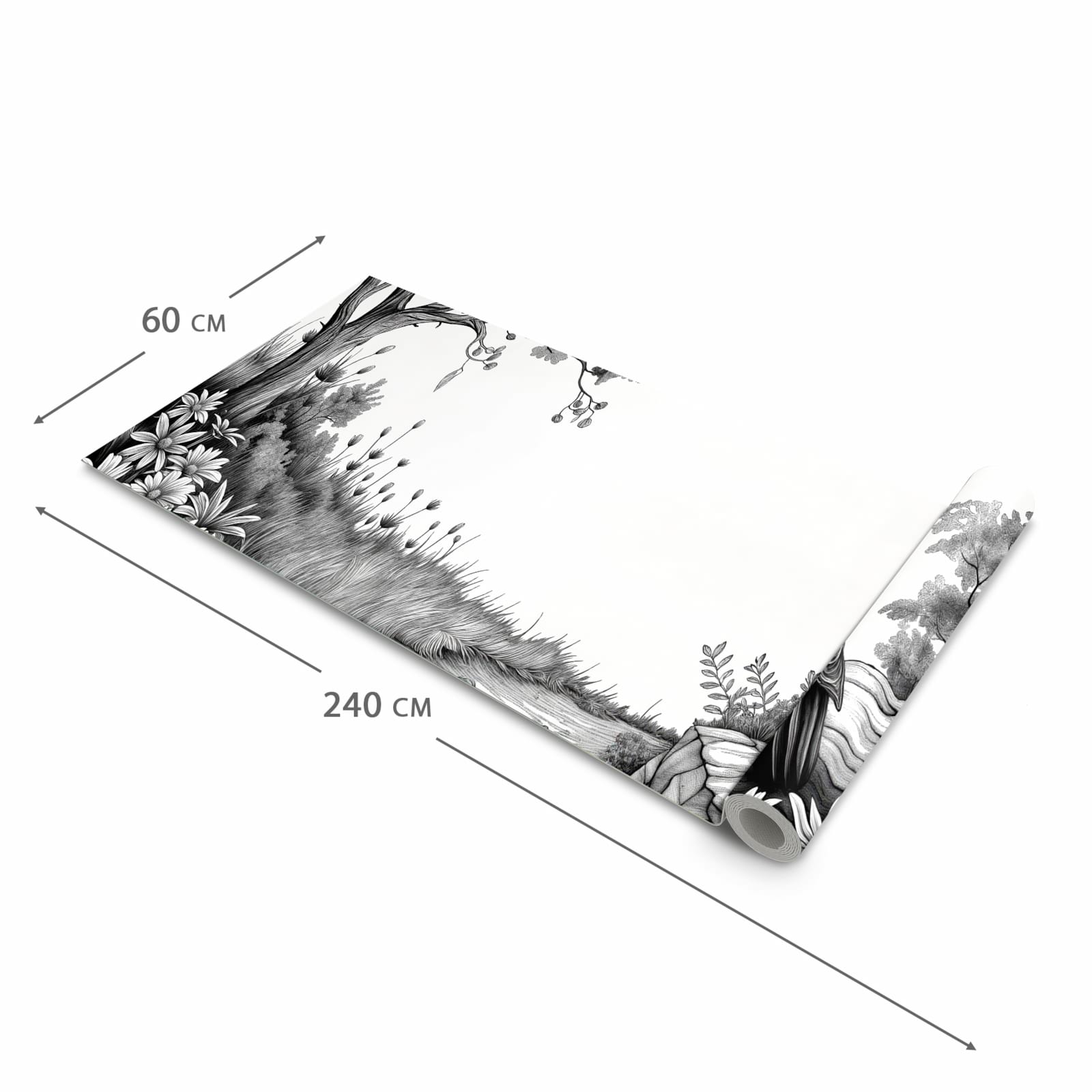 Pflegeleichter rutschfester Küchenläufer mit Motiv Natur Illustration in der Grösse 60x300 cm