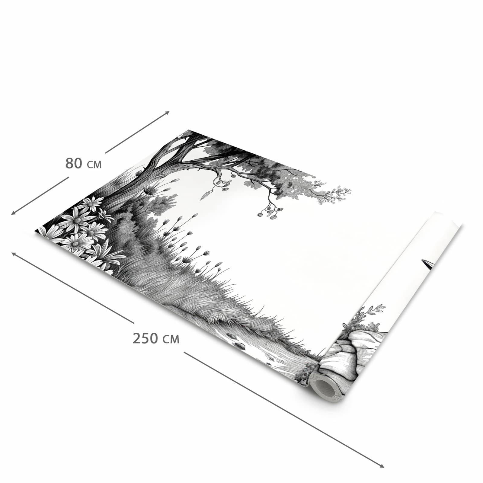 Hygienischer Küchenläufer nach Maß mit Motiv Natur Illustration in der Größe 60x300 cm