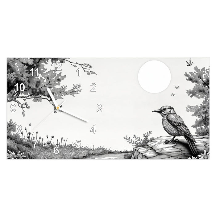 Wanduhr Natur Illustration aus Glas – Querformat 60 × 30 cm mit Ziffernblatt Modern