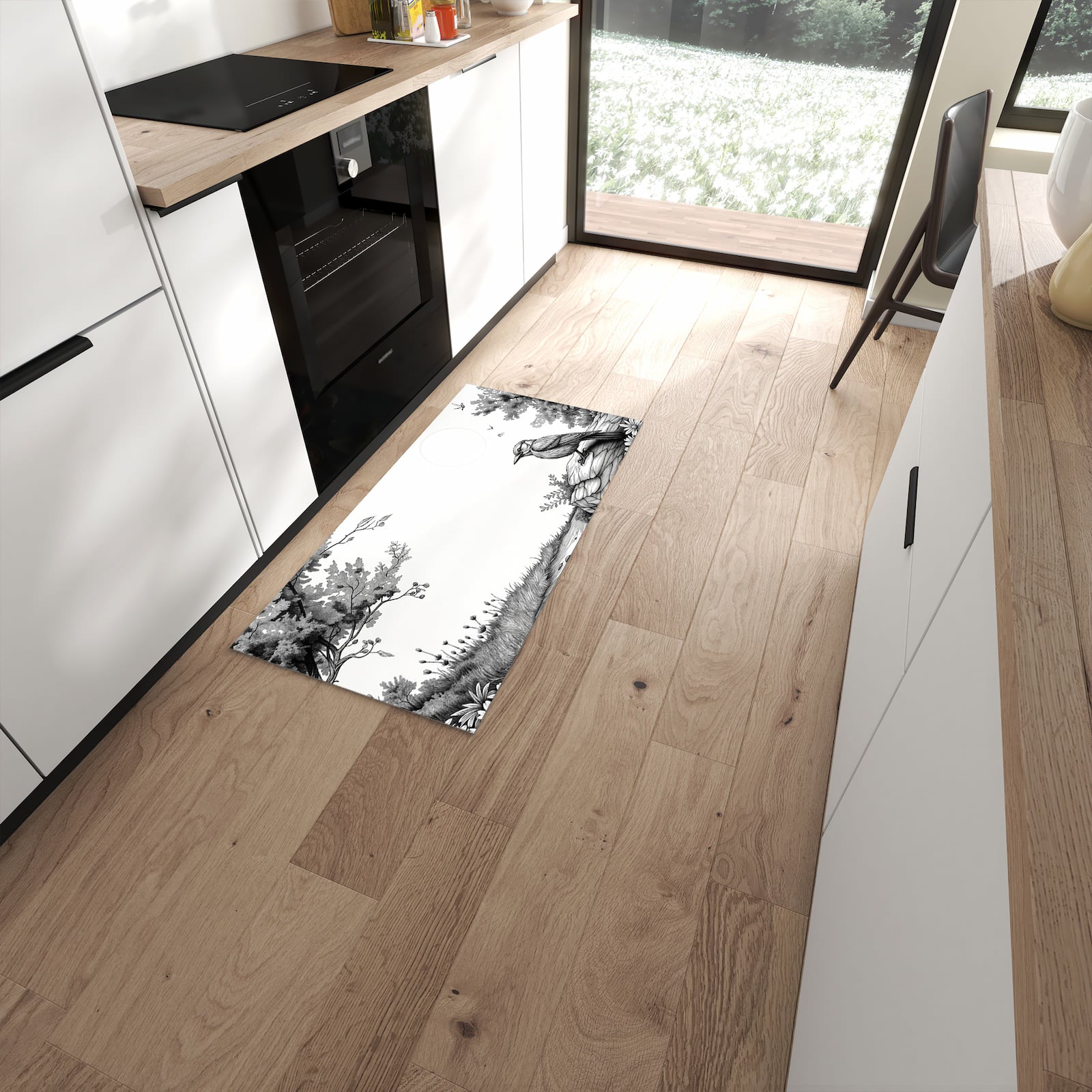 UV-beständiger dünner Teppich mit Motiv Natur Illustration in moderner Küche #grösse_60 x 120 cm