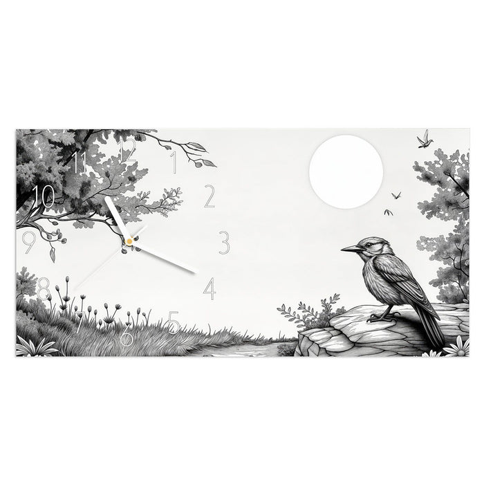 Wanduhr Natur Illustration aus Glas – Querformat 60 × 30 cm mit Ziffernblatt Elegant