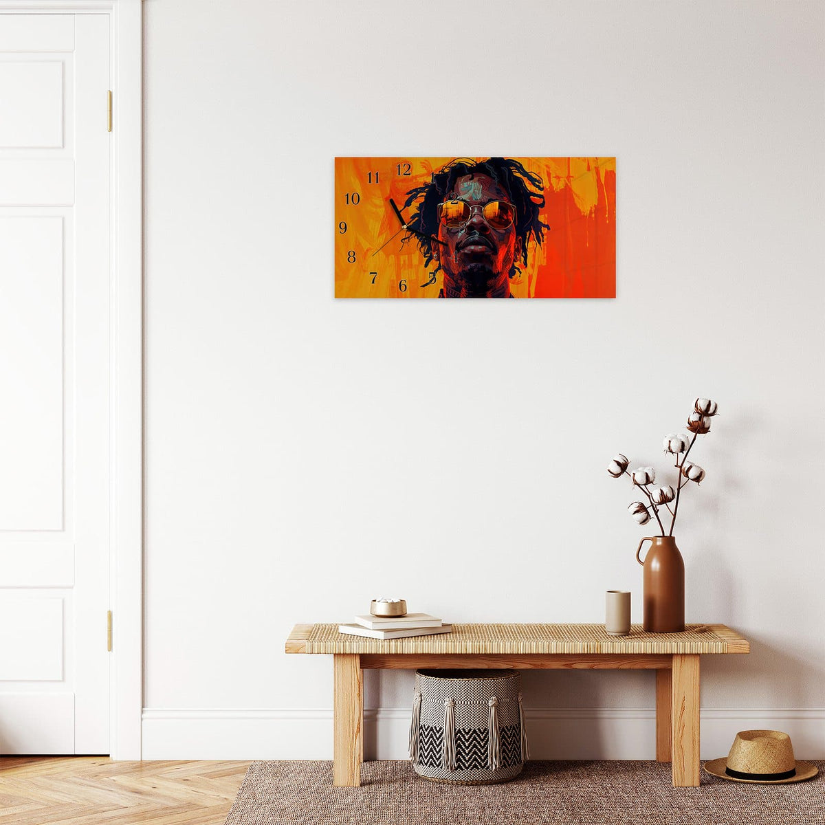 Moderne Wanduhr aus Glas mit Farbtiefe – Wanduhr Künstlerischer Look aus Glas – Querformat 60 × 30 cm
