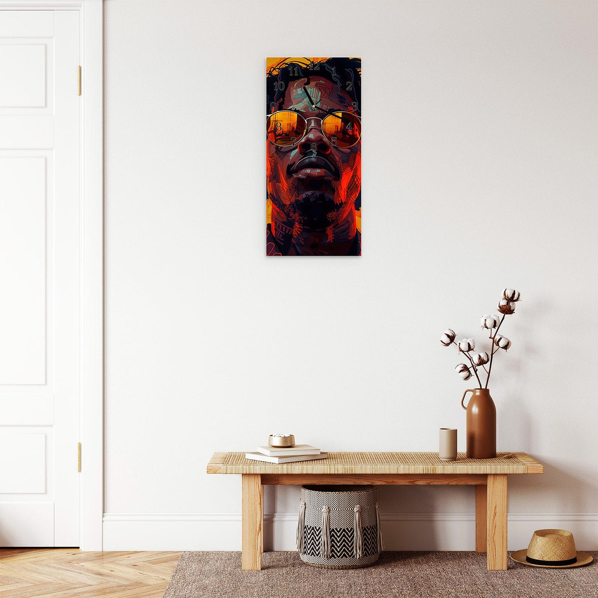 Moderne Wanduhr aus Glas mit Farbtiefe – Wanduhr Künstlerischer Look aus Glas – Hochformat 30 × 60 cm
