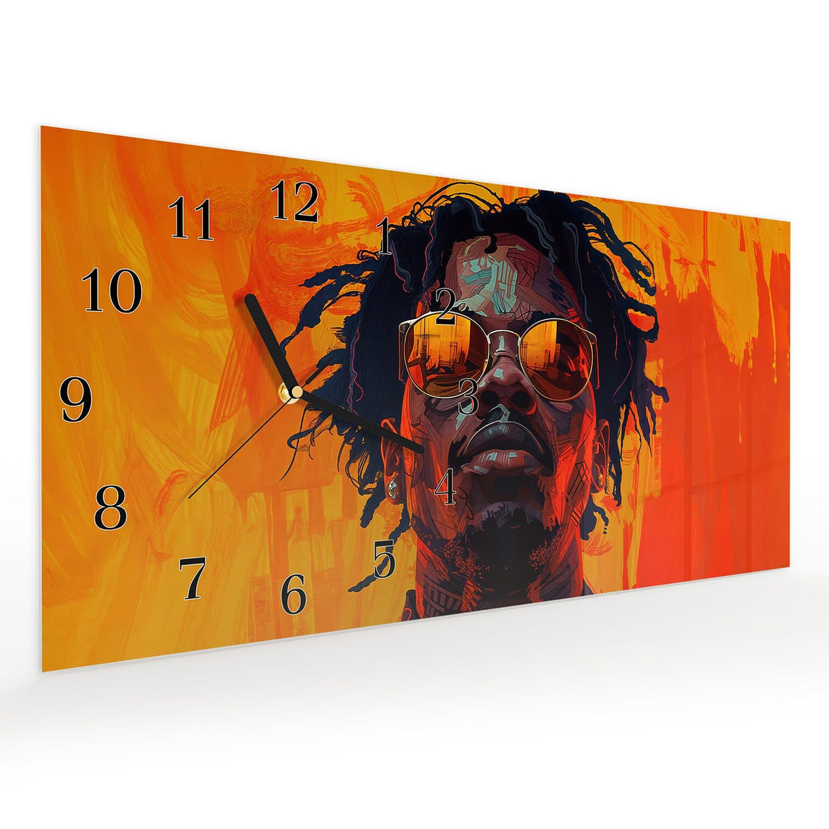 Vormontiert – mit Schwebeeffekt – Wanduhr Künstlerischer Look aus Glas – Querformat 60 × 30 cm