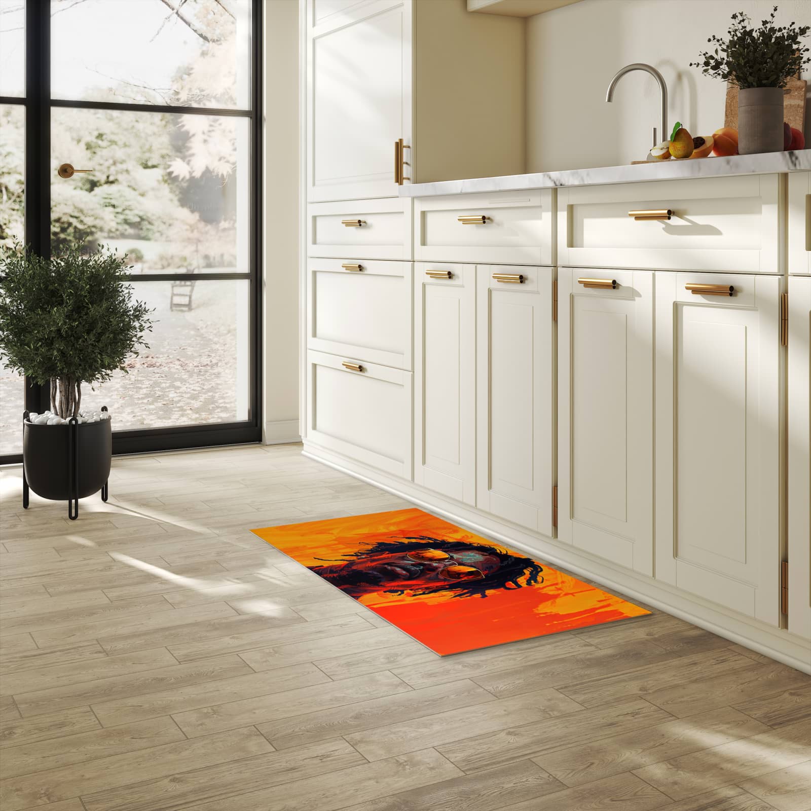 UV-beständiger Küchenläufer mit Motiv Künstlerischer Look in heller Küche
