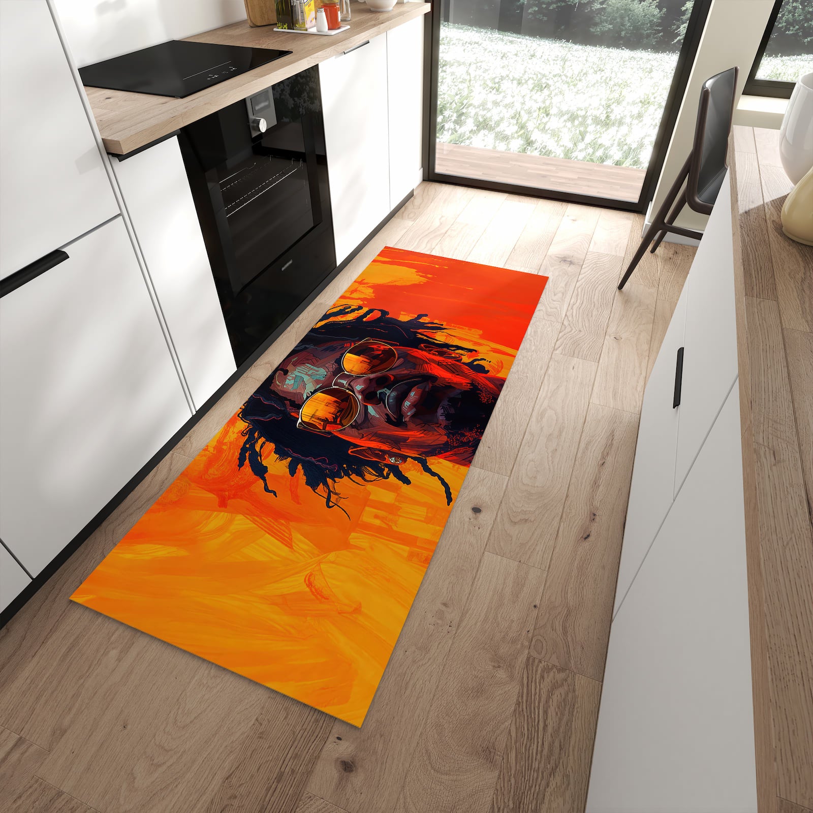 Farbbeständiger Teppichläufer mit Motiv Künstlerischer Look in moderner Küche