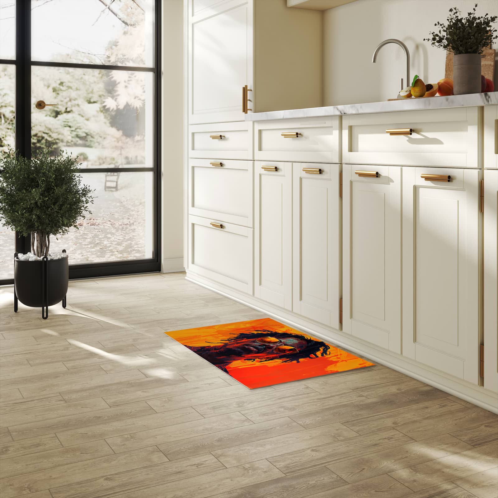 Langlebiger Läufer mit Motiv Künstlerischer Look für Eingangsbereich in heller Küche