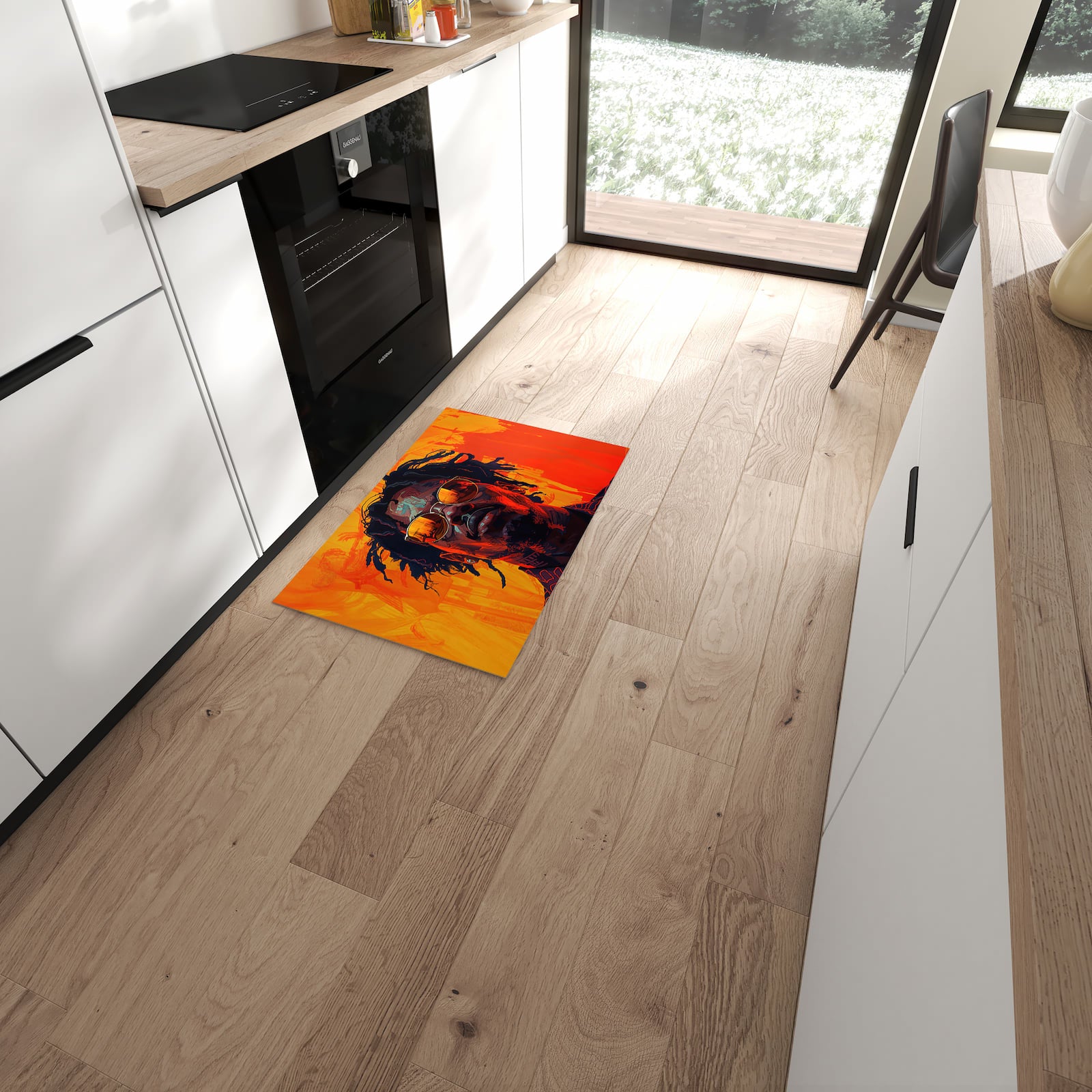 Bodenschonender Küchenläufer mit Motiv Künstlerischer Look in moderner Küche