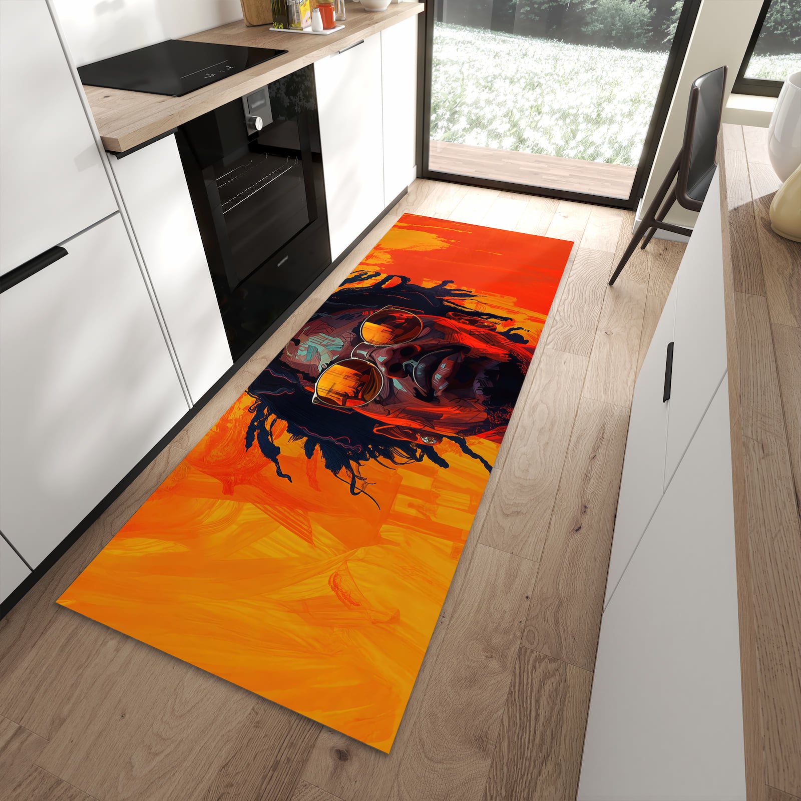 Abriebfester rutschfester Läufer mit Motiv Künstlerischer Look in moderner Küche