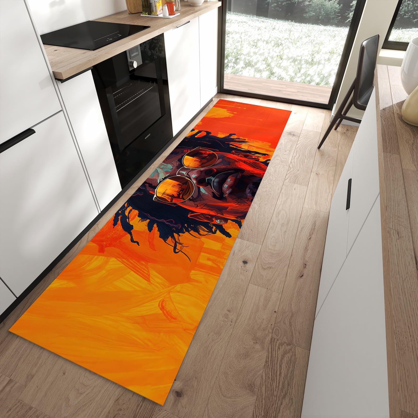 Waschbarer Küchenläufer mit Motiv Künstlerischer Look in moderner Küche für sichere Aufbewahrung