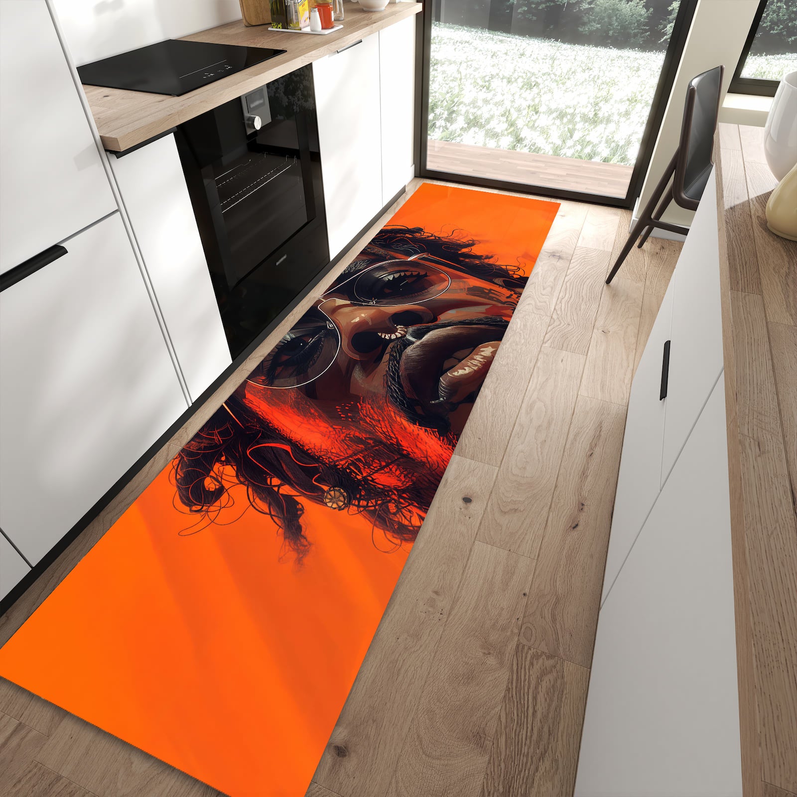 Küchenteppich mit Motiv Stilvolle Brillengesicht für angenehme Haptik in moderner Küche