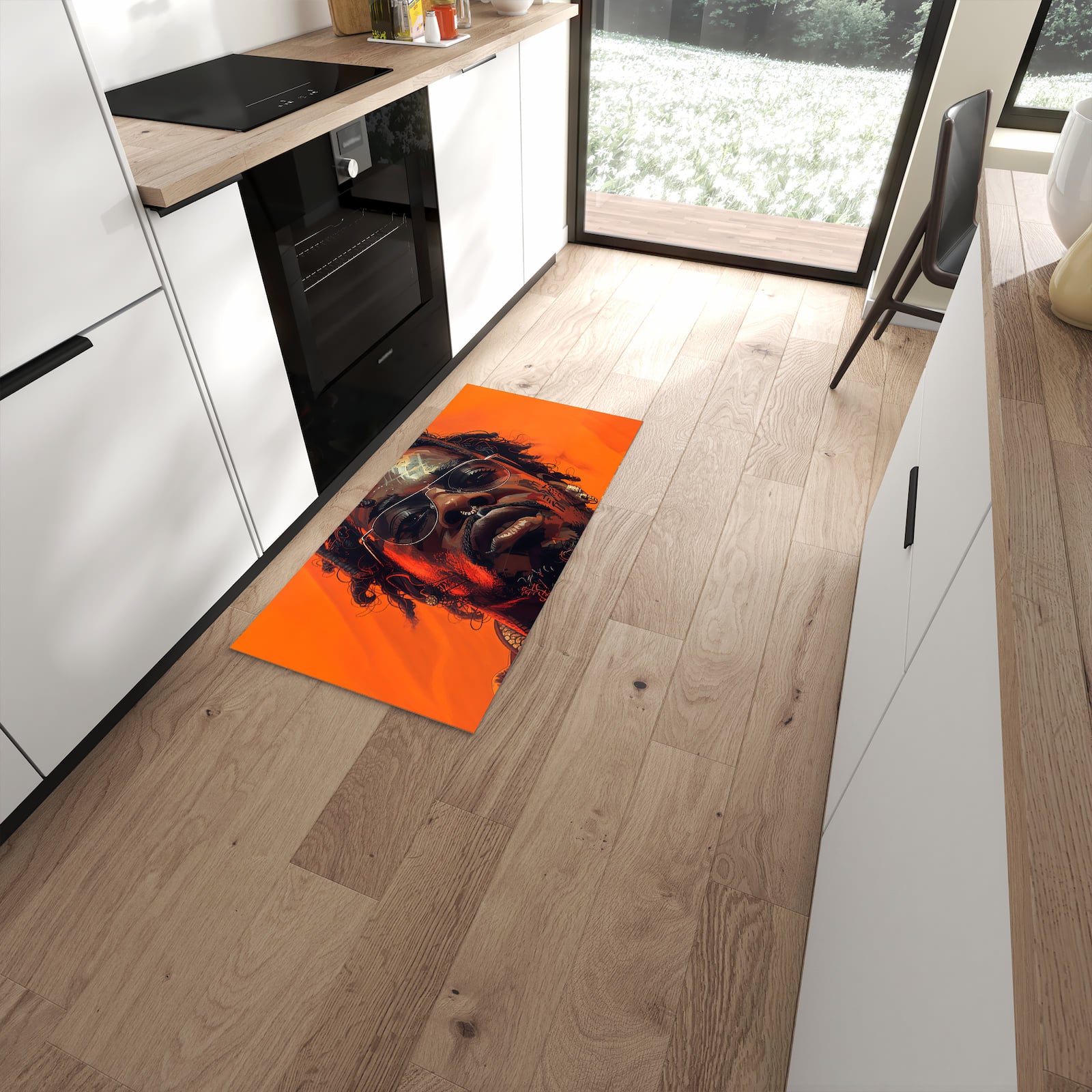 Wasserabweisender Küchenläufer mit Motiv Stilvolle Brillengesicht in moderner Küche #grösse_60 x 120 cm