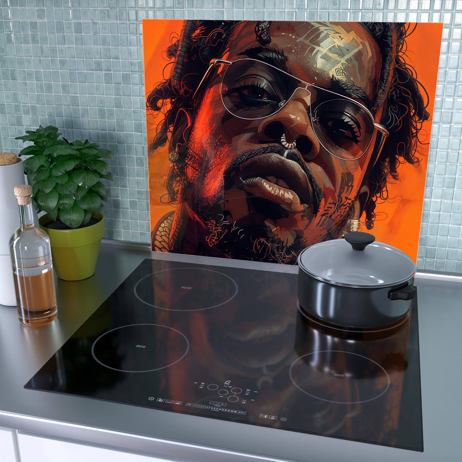 1-teilige Abdeckplatten für den Herd mit Stilvolle Brillengesicht-Motiv als Spritzschutz hinter dem Kochfeld