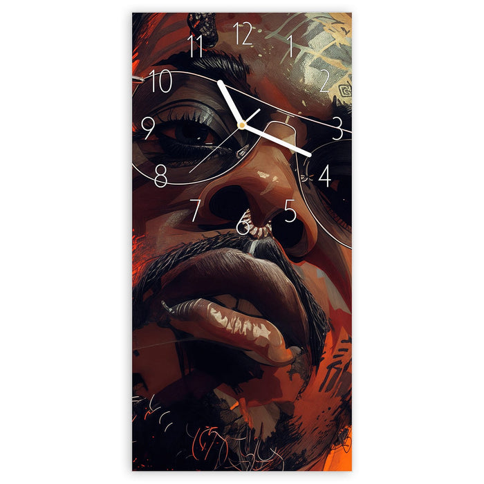 Wanduhr Stilvolle Brillengesicht aus Glas – Hochformat 30 × 60 cm mit Ziffernblatt Elegant