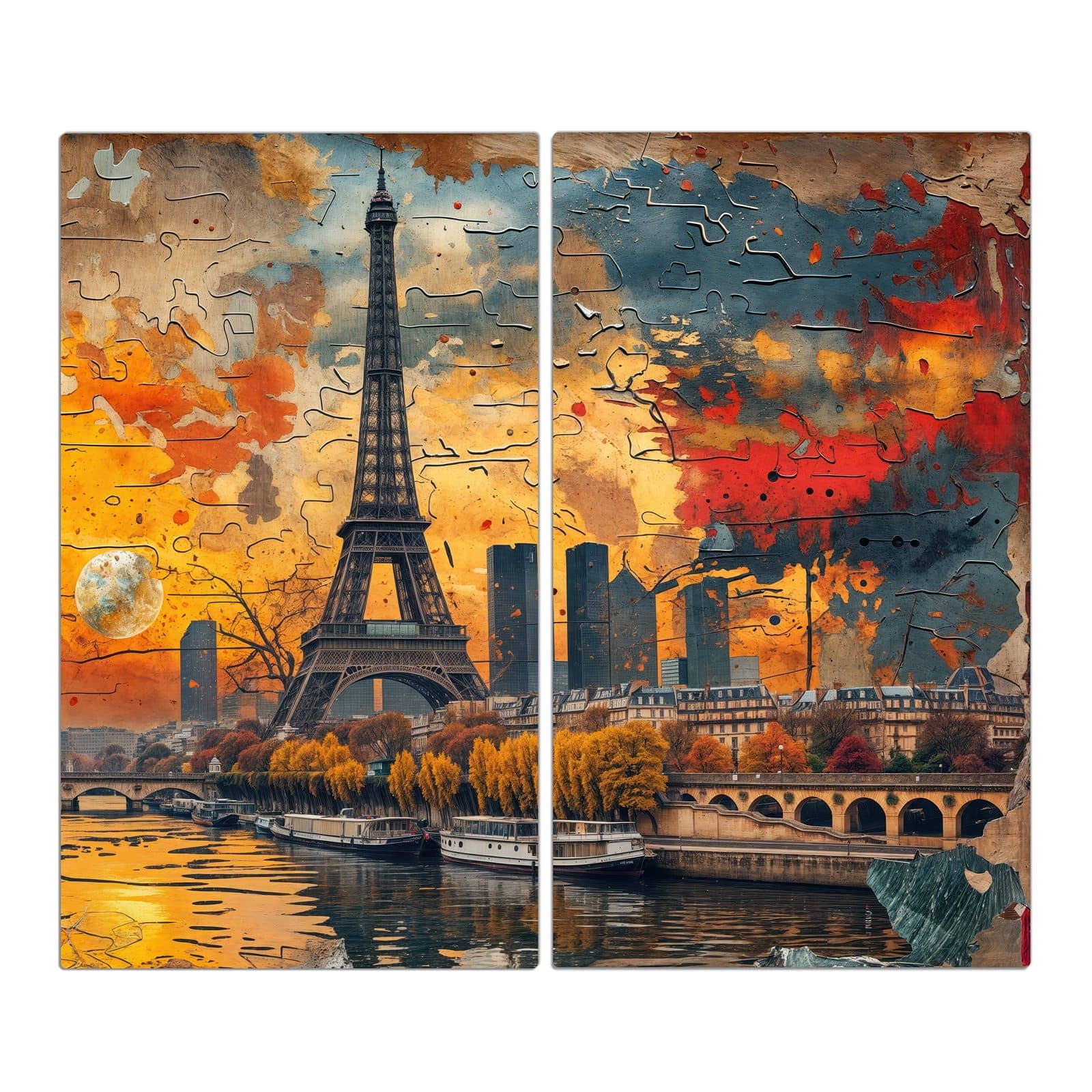 2-teilige Herd Schutzplatte mit Eiffelturm Skyline-Motiv in der Frontansicht