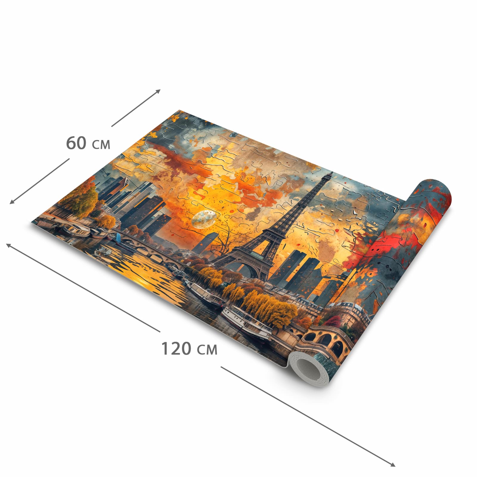 Farbbeständiger Teppich für Küche mit Motiv Eiffelturm Skyline in der Grösse 60x270 cm