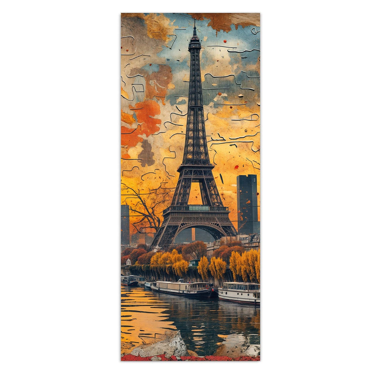 Wandbild - Paris als Collage - Hochformat – Eiffelturm und Seine als Collage