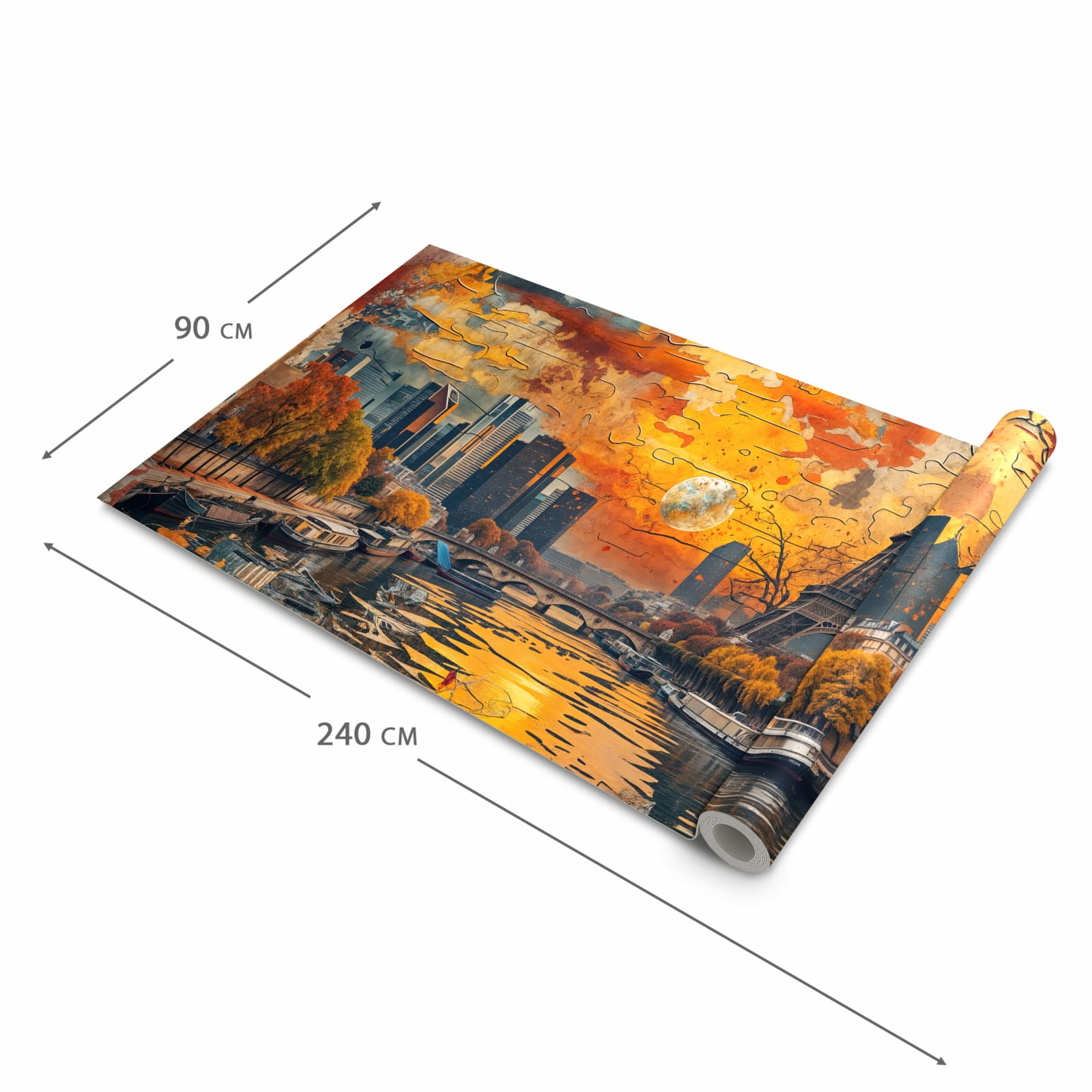 Langlebiger Küchenläufer mit Motiv Eiffelturm Skyline in der Grösse 60x270 cm