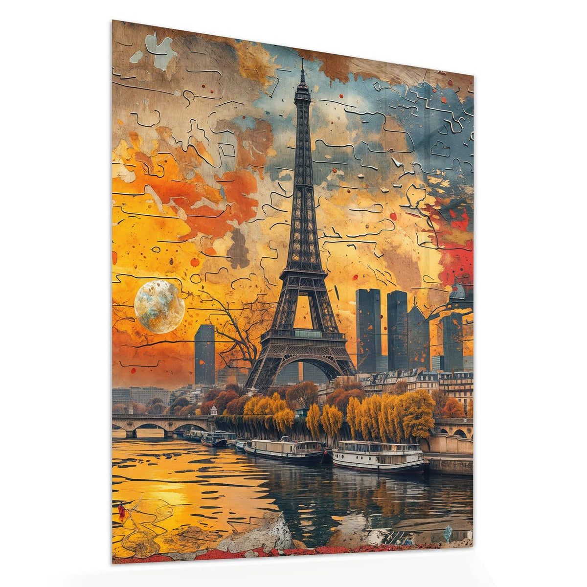 Echtglas, 4 mm – kein Acryl, keine Folie – Wandbild - Paris als Collage - Hochformat