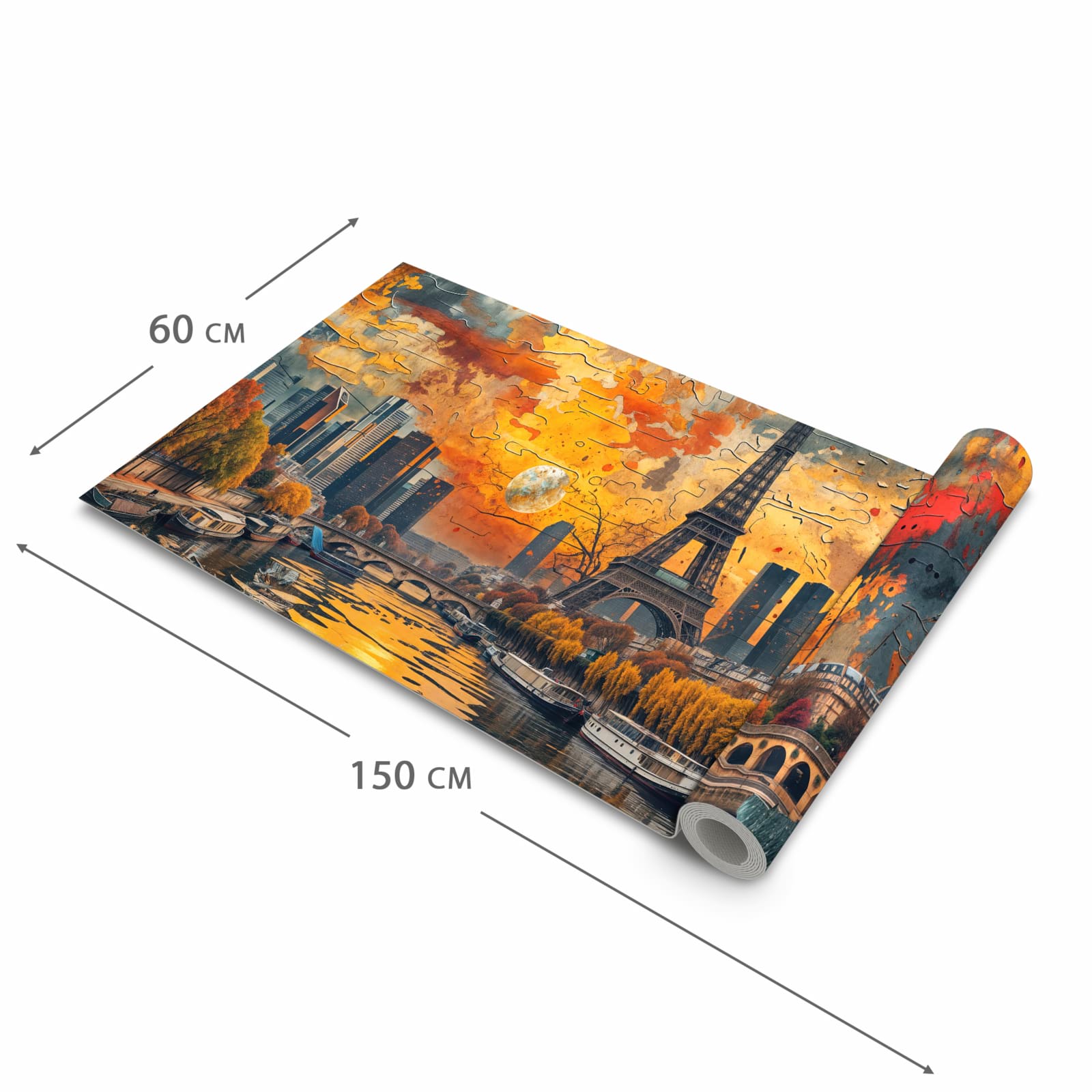 Formstabiler Küchenteppich mit Motiv Eiffelturm Skyline in der Grösse 60x270 cm