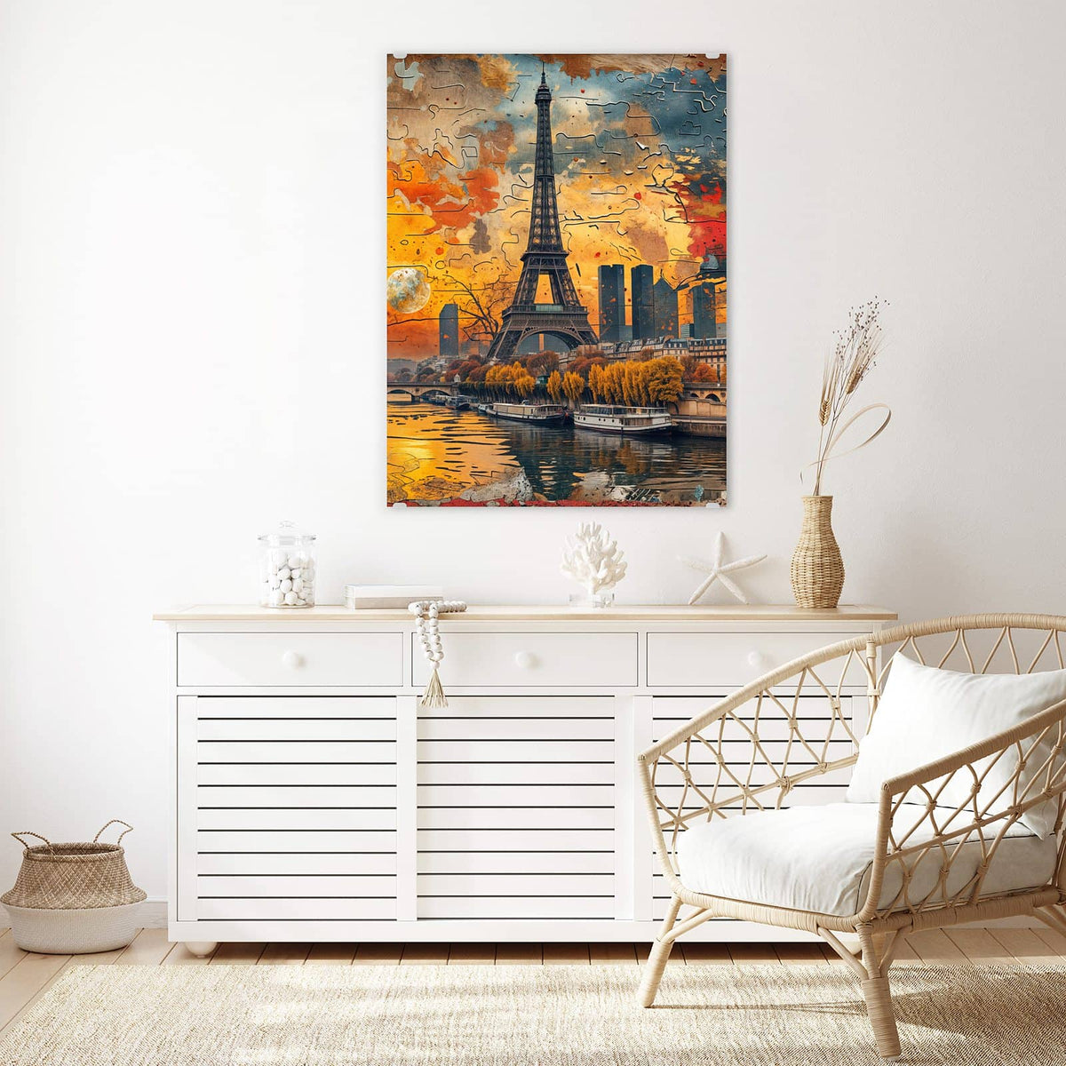 Aufhängung liegt bei – Motiv später wechselbar – Wandbild - Paris als Collage - Hochformat