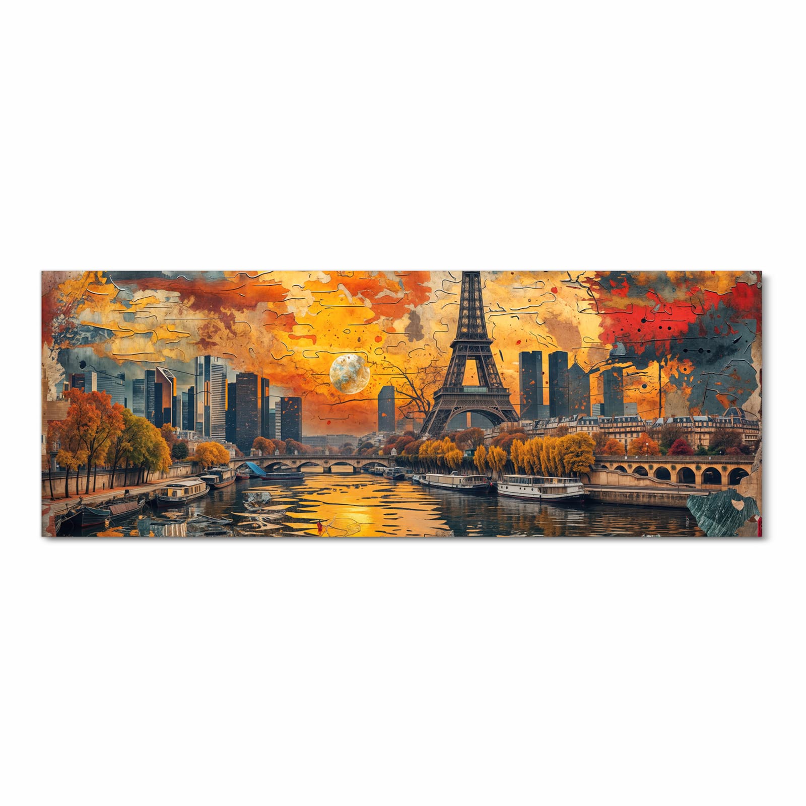 Rutschfester langer Teppich für Flur mit Motiv Eiffelturm Skyline in Frontansicht