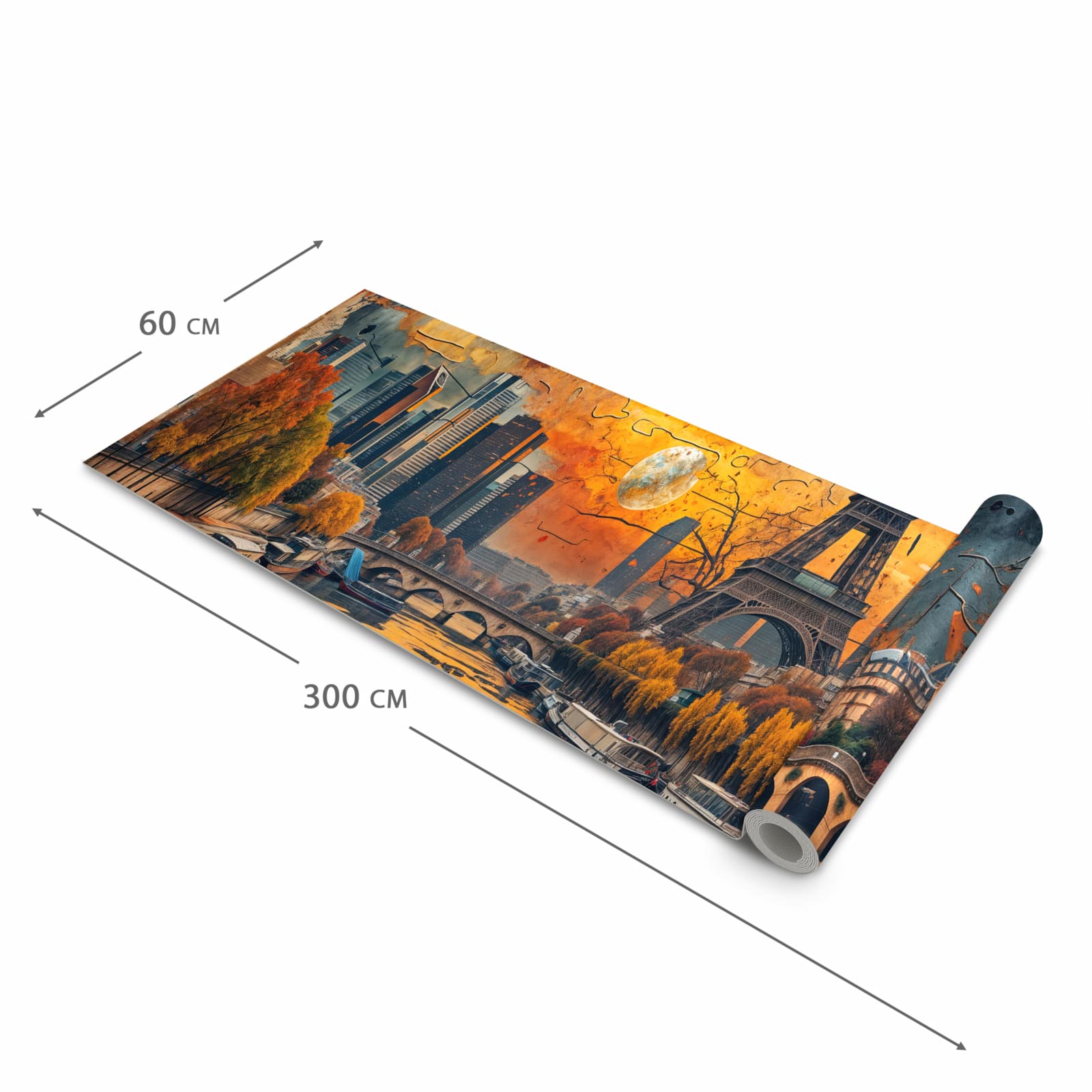 Abriebfester Küchenteppich mit Motiv Eiffelturm Skyline in der Grösse 60x270 cm für die Küche