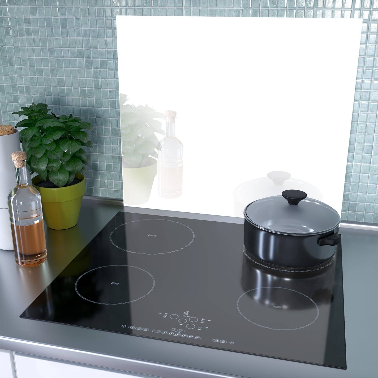 1-teilige Herdabdeckplatte mit Weisser, Heller Hintergrund-Motiv als Spritzschutz hinter dem Kochfeld