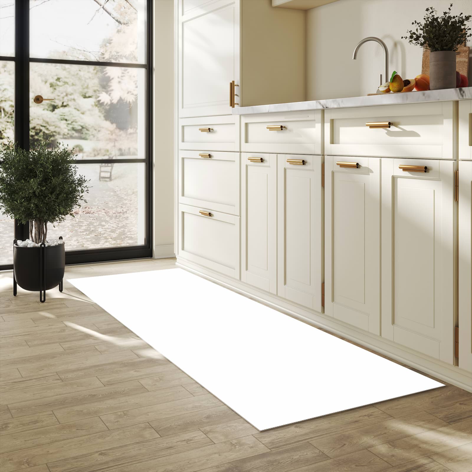 Zeitsparender großer Küchenteppich mit Motiv Weisser, Heller Hintergrund in heller Küche