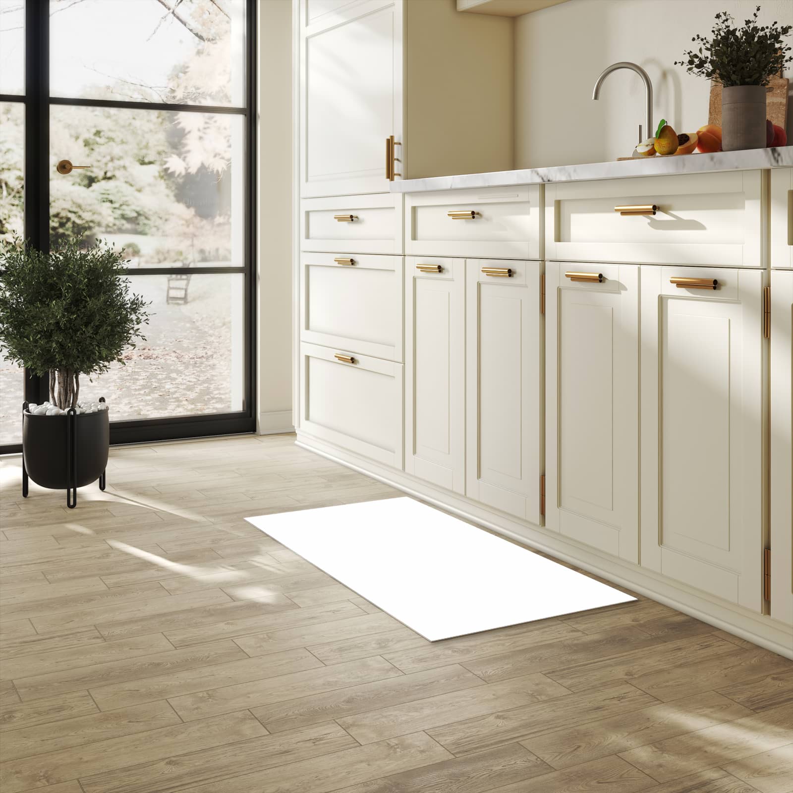 Rutschfester Bodenläufer-Teppich mit Motiv Weisser, Heller Hintergrund in heller Küche