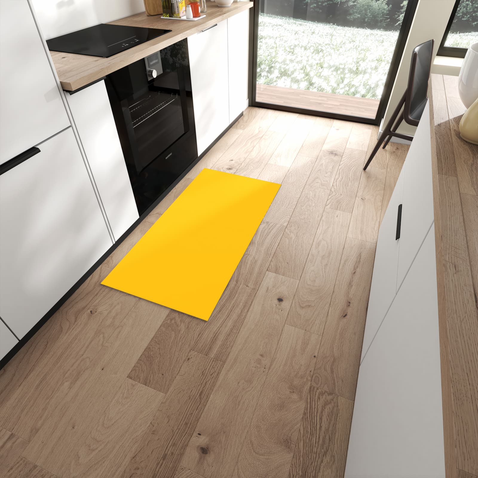 Rutschfester Küchenläufer mit Motiv Oranger Hintergrund I in moderner Küche #grösse_60 x 120 cm