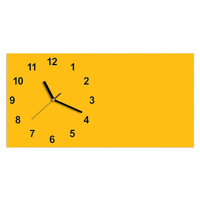 Wanduhr Oranger Hintergrund I aus Glas – Querformat 60 × 30 cm mit Ziffernblatt Modern