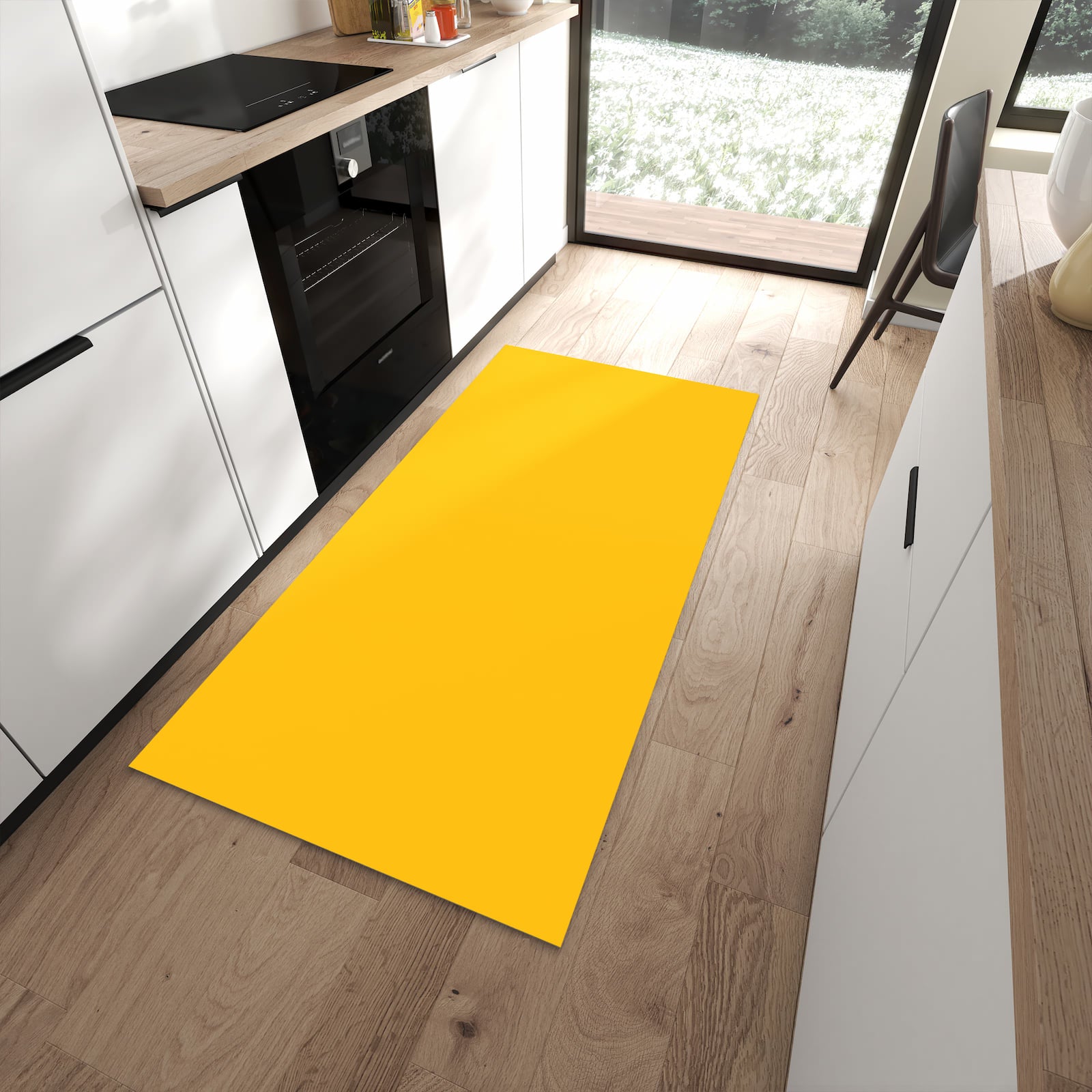 UV-beständiger Teppich für Küche mit Motiv Oranger Hintergrund I in moderner Küche