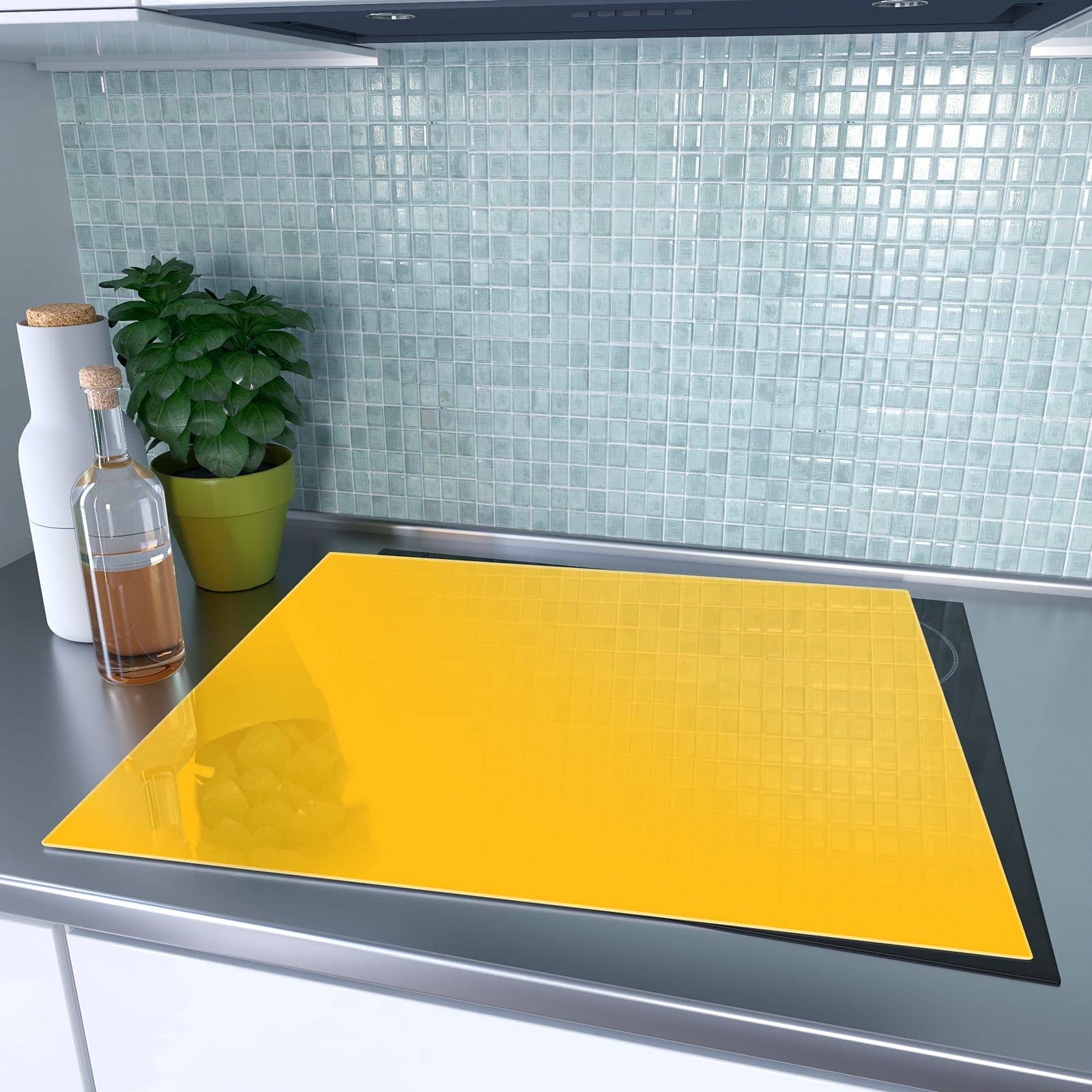 1-teilige Glasabdeckplatte für Ceranfeld mit Oranger Hintergrund I-Motiv auf dem Ceranfeld