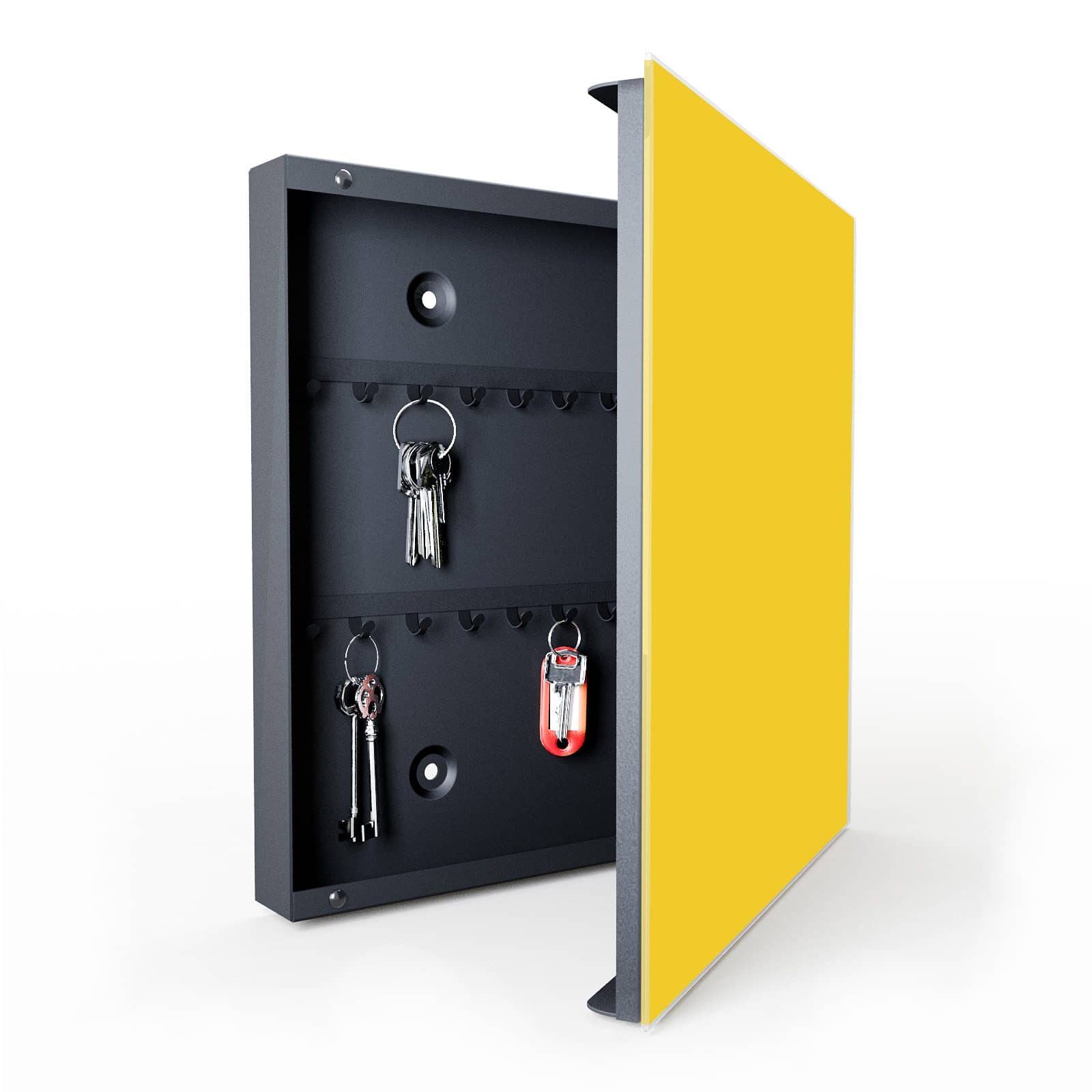 Farbbeständiger Schlüsselkasten mit Motiv Oranger Hintergrund II in geöffneter Innenansicht