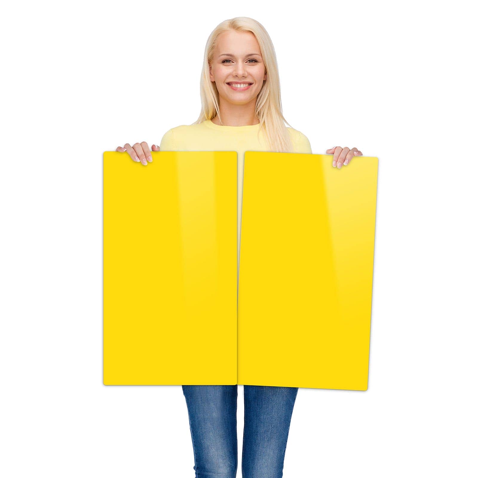 2-teilige Herdabdeckplatten für Ceranfeld mit Oranger Hintergrund III-Motiv wird zur Größendarstellung gehalten