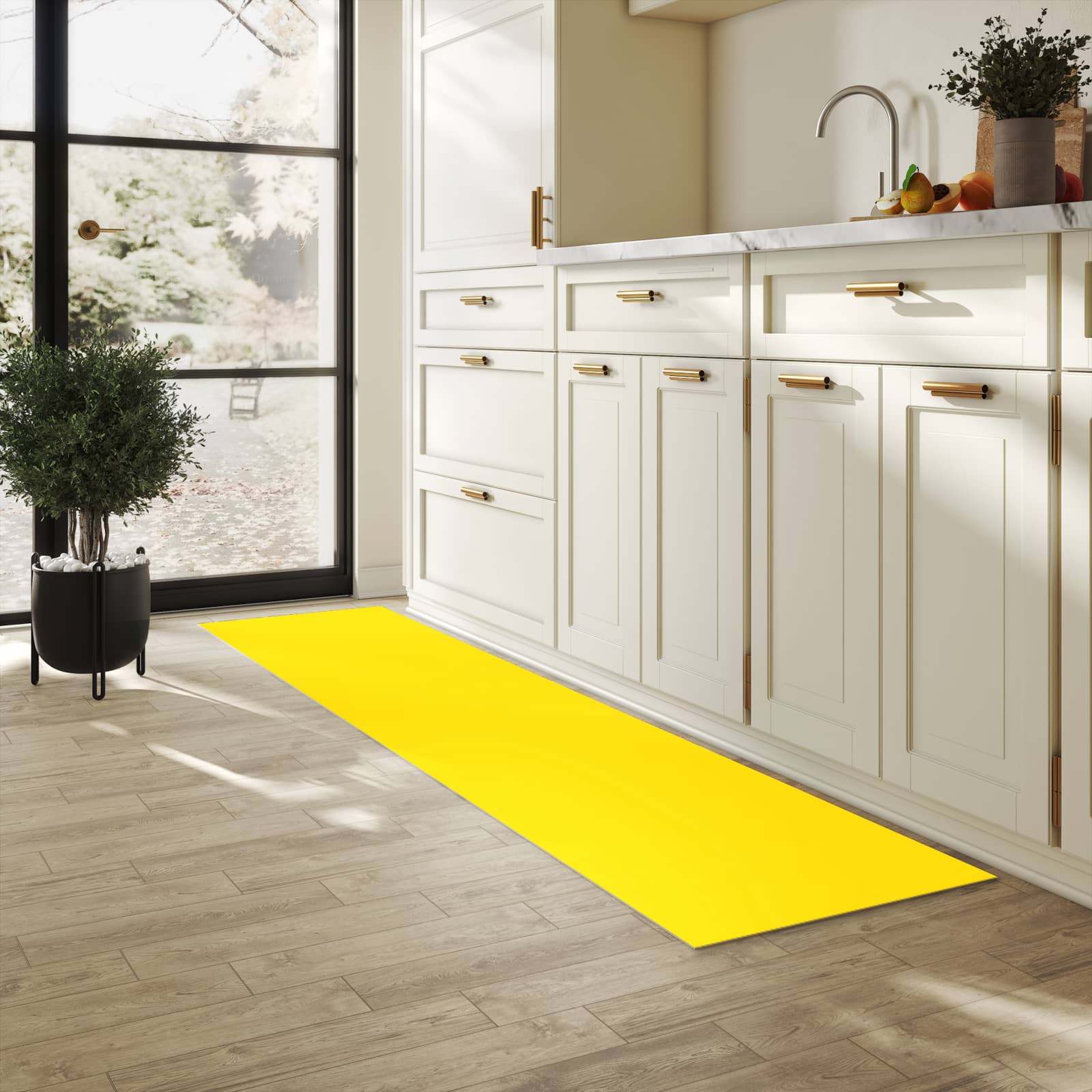 Rutschfester Küchenläufer mit Motiv Oranger Hintergrund III in heller Küche